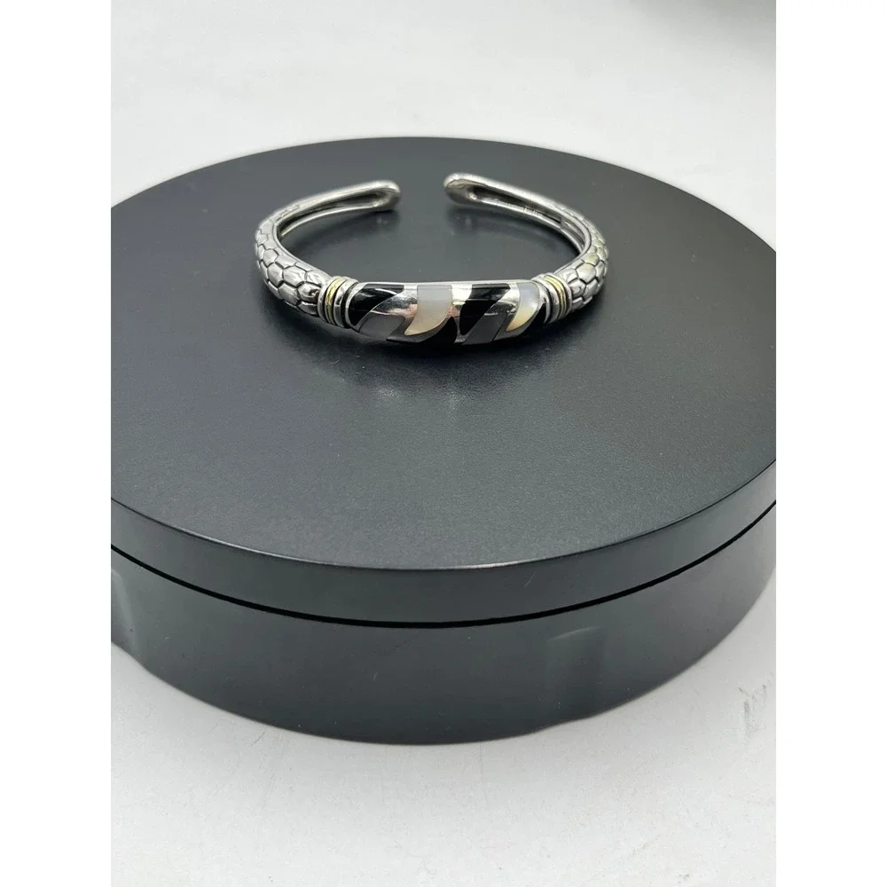 Asch Grossbardt Sterling Silver 18K Onyx Mother of Pearl Inlay Cuff Bracelet